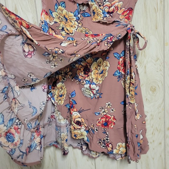 FLYING TOMATO FLoral Wrap Around Mini Ruffle Dress S - Picture 3 of 8